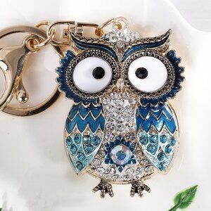 Blue Owl Keychain Rhinestone Lucky Owl Charm Owl Bag Charm